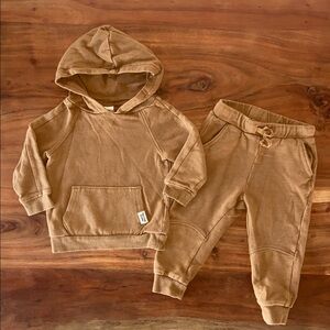 H&M baby boy khaki sweat suit pants and hoodie sweatshirt set 18 months
